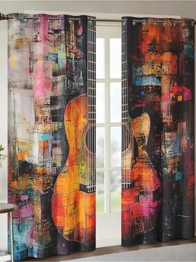 Guitar Print Window Curtains